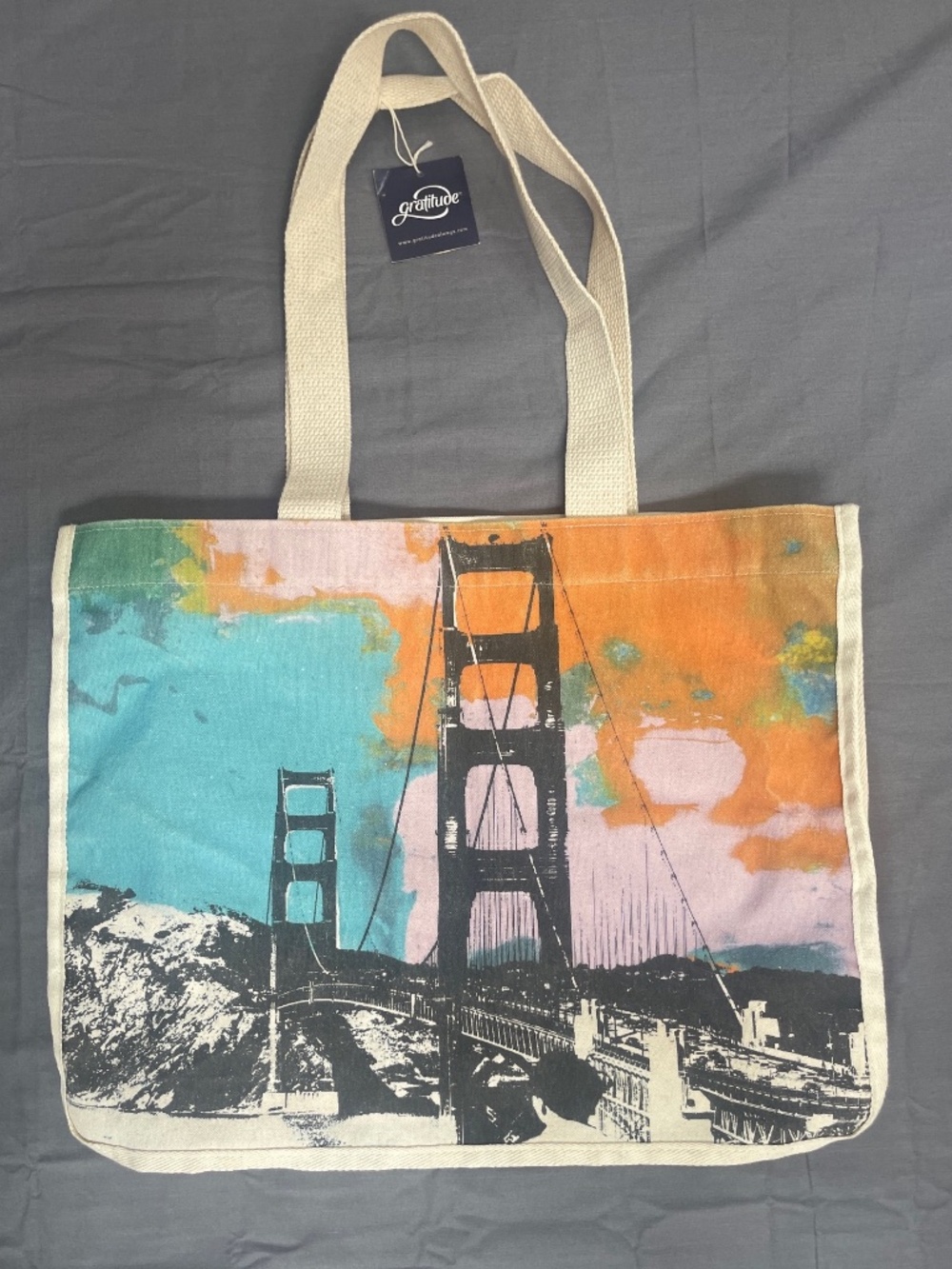 Deanna Fainellie Gratitude Canvas Tote Bag with Golden Gate Bridge Print
